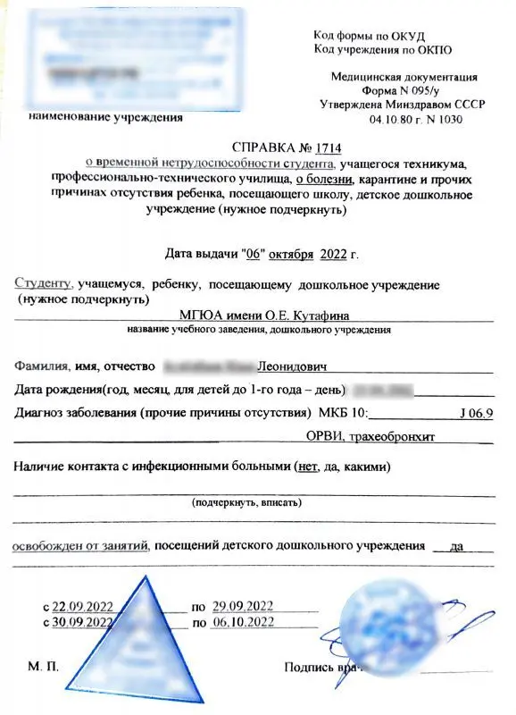 Справка в университет